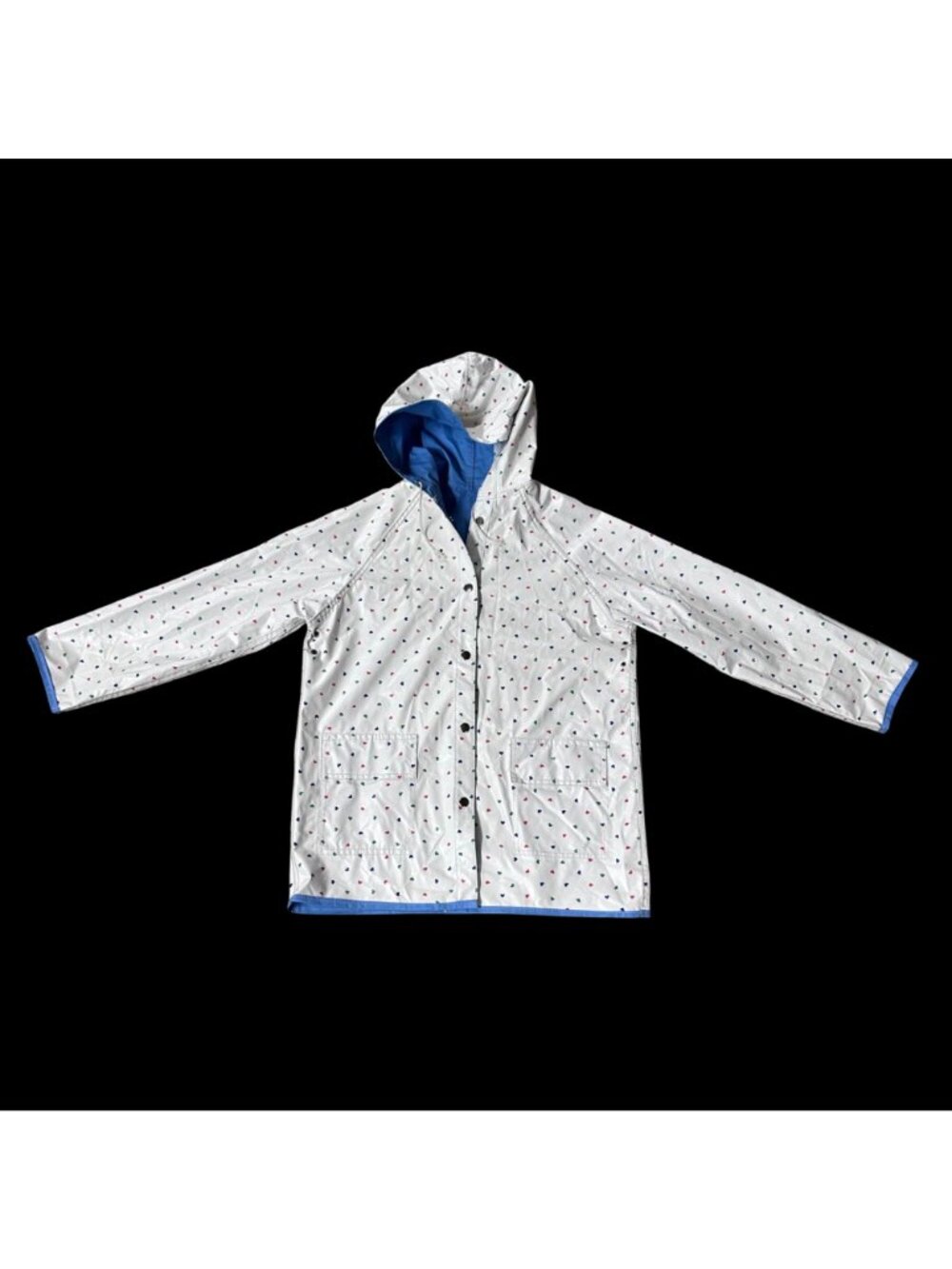 Vintage Girls Reversible Hooded Raincoat Jacket White Heart Blue 80s Size Large - Picture 2 of 13